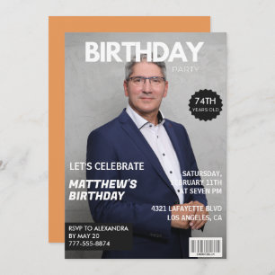 Modern Magazine Cover for him Photo 74th birthday Invitation