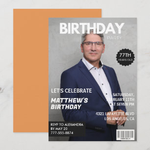 Modern Magazine Cover for him Photo 77th birthday Invitation