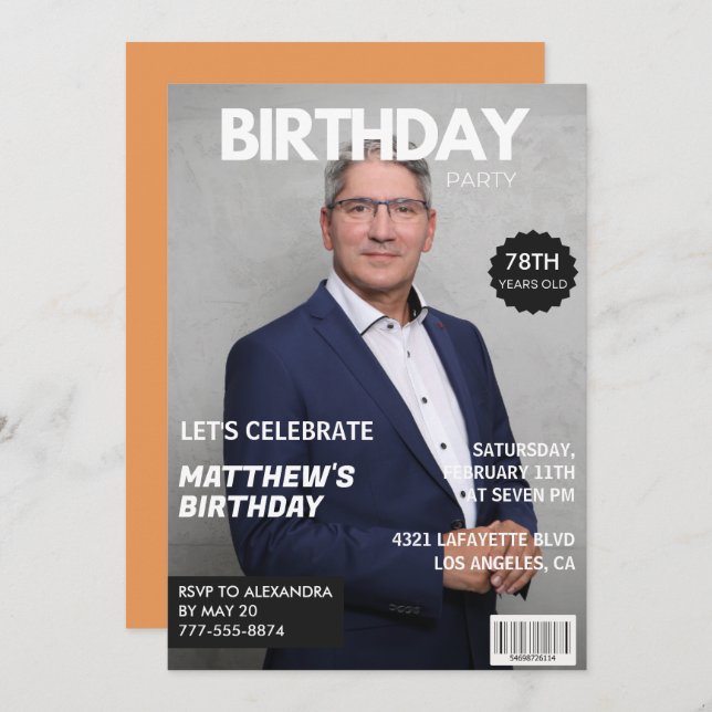 Modern Magazine Cover for him Photo 78th birthday Invitation (Front/Back)