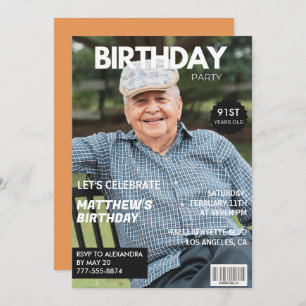 Modern Magazine Cover for him Photo 91st birthday Invitation