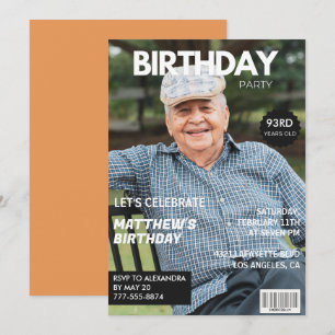 Modern Magazine Cover for him Photo 93rd birthday Invitation