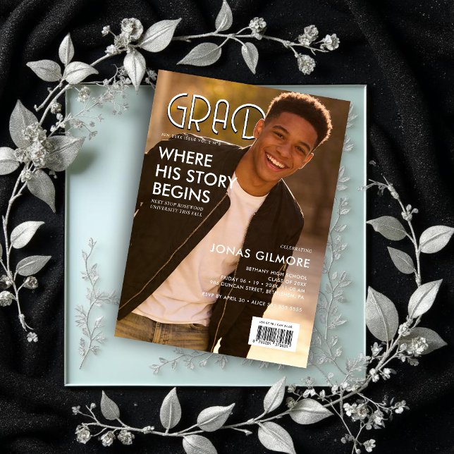 Modern Magazine Editorial Graduate Photo TMF26 Acrylic Invitations (Modern Magazine Style Graduate Graduation Invitation featuring a Full Page Photo Layout.)