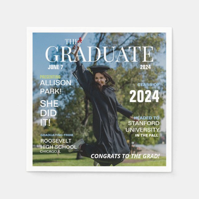 Modern Magazine Photo Graduation  Napkin (Front)