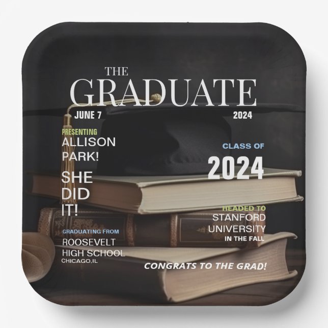 Modern Magazine Photo Graduation  Paper Plate (Front)