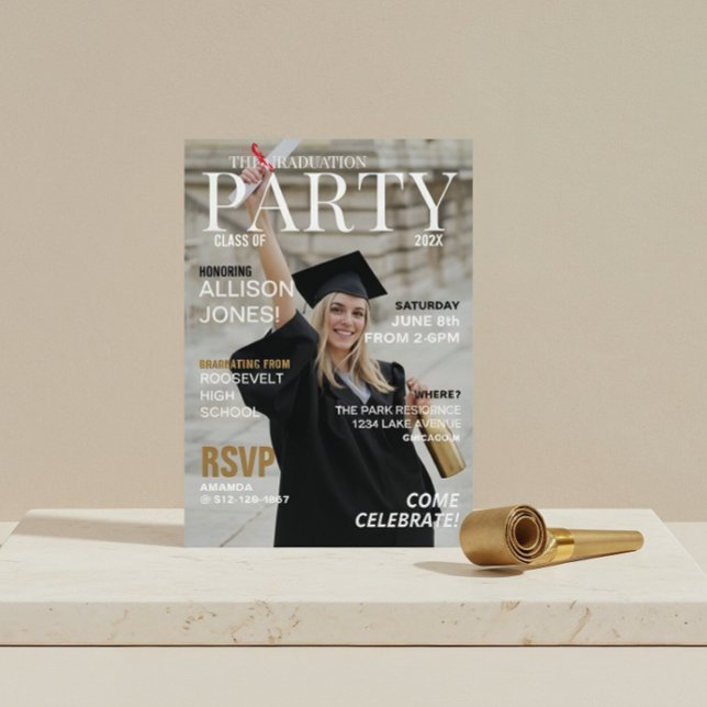 Modern Magazine Photo Graduation Party Invitation (Creator Uploaded)