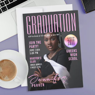 Modern Magazine Pink Graduation School Bachelor Invitation