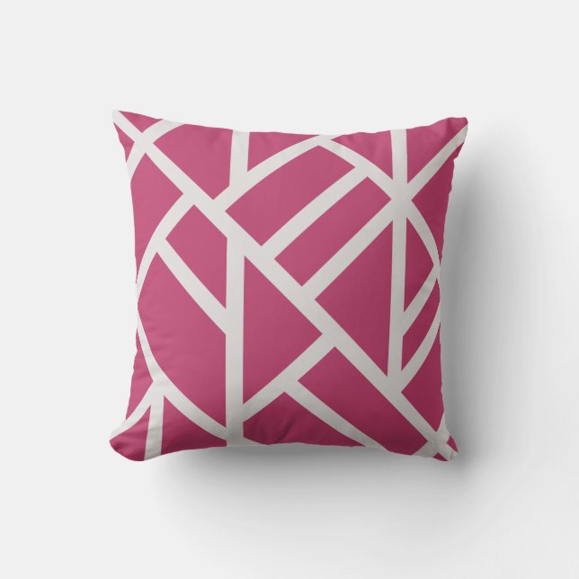 Modern Magenta and White Abstract Stripes Cushion (Front)