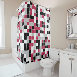 Modern Magenta Black Gray Geometric Shower Curtain