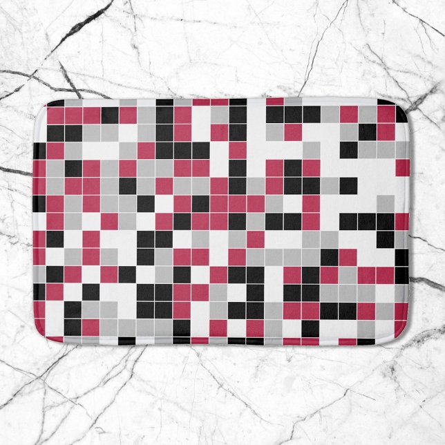 Modern Magenta Black Grey Geometric Bath Mat (Creator Uploaded)