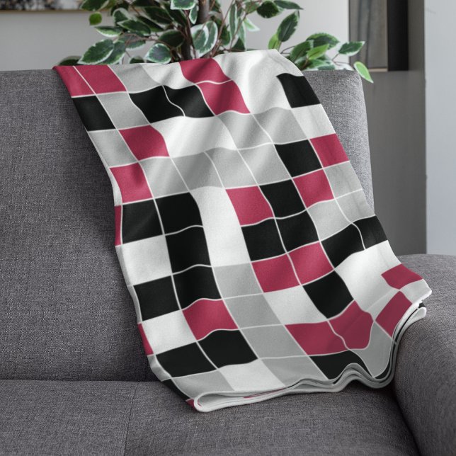 Modern Magenta Black Grey Geometric Fleece Blanket (Creator Uploaded)