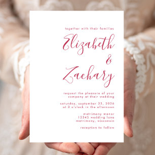 Modern Magenta Calligraphy Wedding Invitation