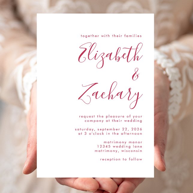 Modern Magenta Calligraphy Wedding Invitation (Creator Uploaded)