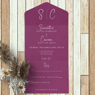 Modern Magenta Minimal Monogram No Dinner All In One Invitation