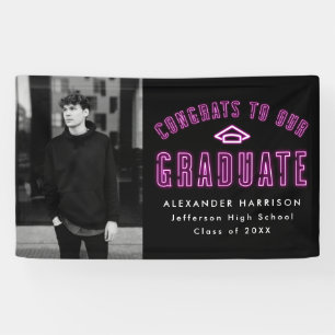 Modern Magenta Neon Photo Graduation Party Banner