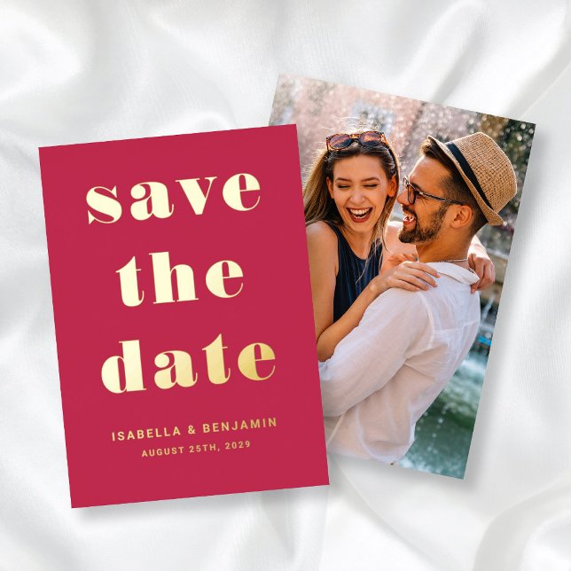 Modern Magenta Photo Save The Date Gold Foil (Modern Magenta Photo Save The Date Gold Foil Foil Invitation)