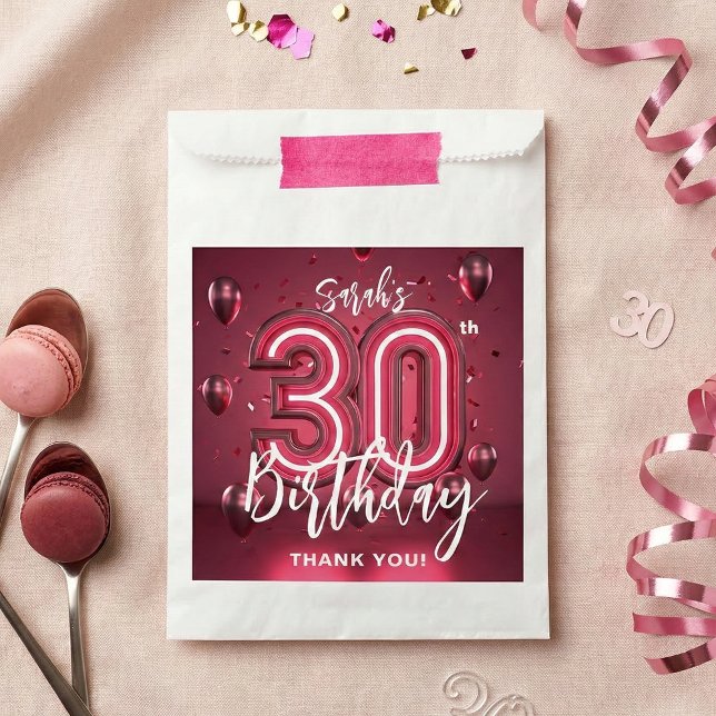 Modern Magenta Pink 30th Birthday Thank You Favour Bags (Creator Uploaded)