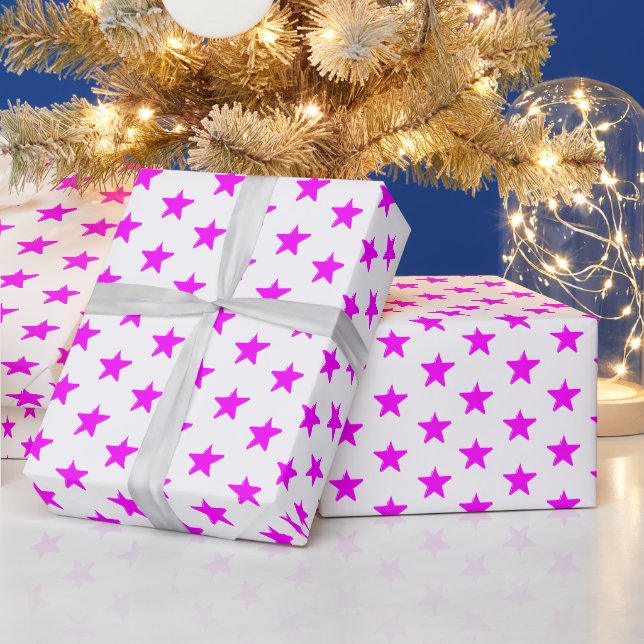 Modern magenta pink and white Stars pattern Wrapping Paper (Holidays)