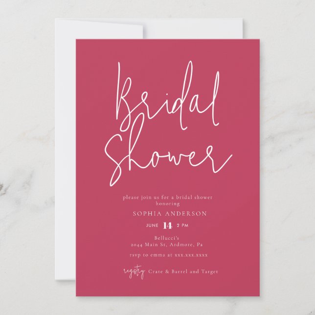 Modern Magenta Pink Bridal Shower  Invitation (Front)