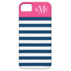 Modern Magenta Pink Navy Stripes Custom Monogram