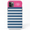 Modern Magenta Pink Navy Stripes Custom Monogram