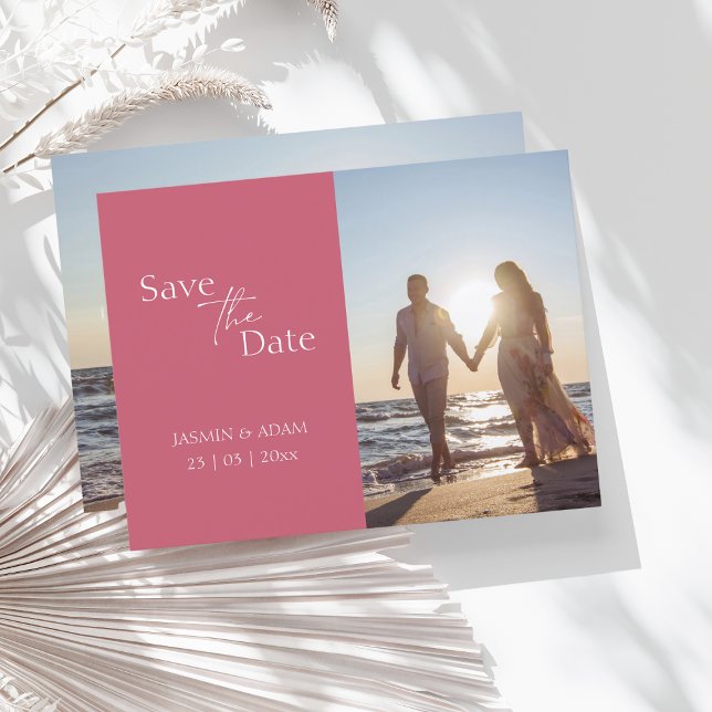 Modern Magenta Pink Photo Wedding Save the Date Postcard (Creator Uploaded)