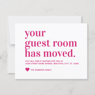 Modern Magenta Pink Typography Guest Room Moving Announcement