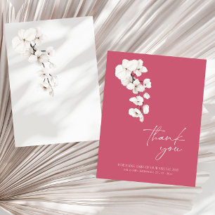 Modern Magenta Pink White Orchid Floral Thank You Card