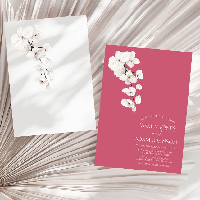 Modern Magenta Pink White Orchids Flowers Wedding Invitation (Modern Magenta Pink White Orchids Flowers Wedding Invitation)