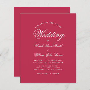 Modern Magenta Red Budget Wedding Invitation