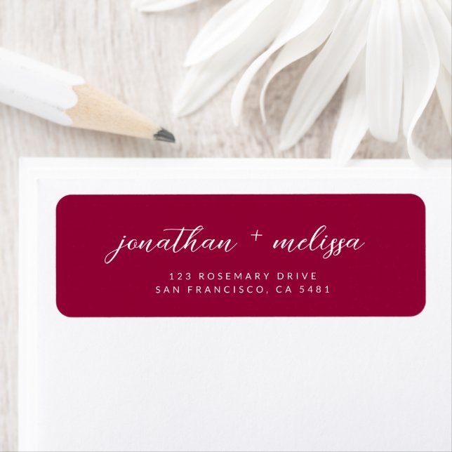 Modern Magenta Red Cursive Script Wedding Address (Insitu)