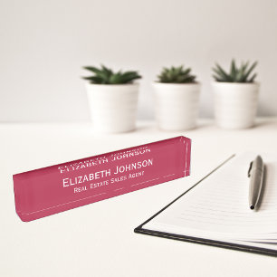 Modern Magenta Red Professional Business Executive Nameplate