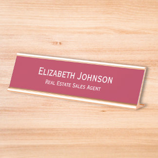 Modern Magenta Red Professional Business Office Desk Name Plate