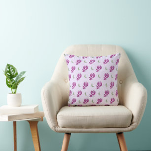 Modern Magenta Rose Floral Pattern Throw Pillow