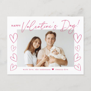 Modern Magenta Script Valentine's Day Photo Holiday Postcard