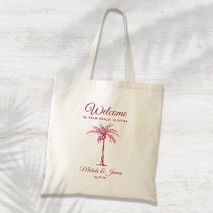 Modern Magenta Tropical Palm Tree Wedding Welcome Tote Bag