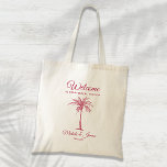 Modern Magenta Tropical Palm Tree Wedding Welcome Tote Bag<br><div class="desc">Customise this classic blue "Welcome" tote bag with your own special touch. This modern design features modern script,  magenta text and artistic palm tree. Personalise it with your names,  wedding date and location. If you need help or matching items,  please contact me.</div>