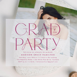 Modern Magenta Typography Graduation Party Vellum Invitations