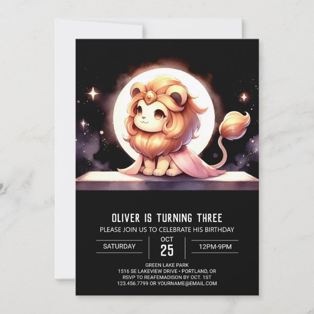 Modern Magical Lion Birthday Invitation (Front)