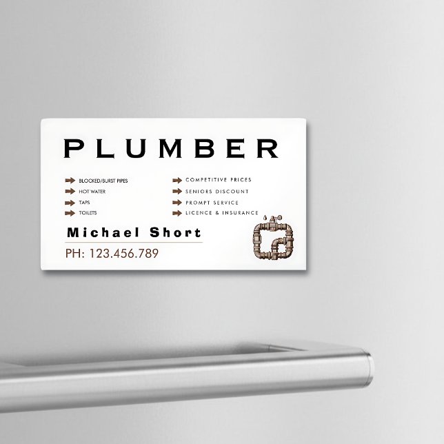 Modern Magnetic Black & Brown Plumber Magnetic Business Card (Creator Uploaded)