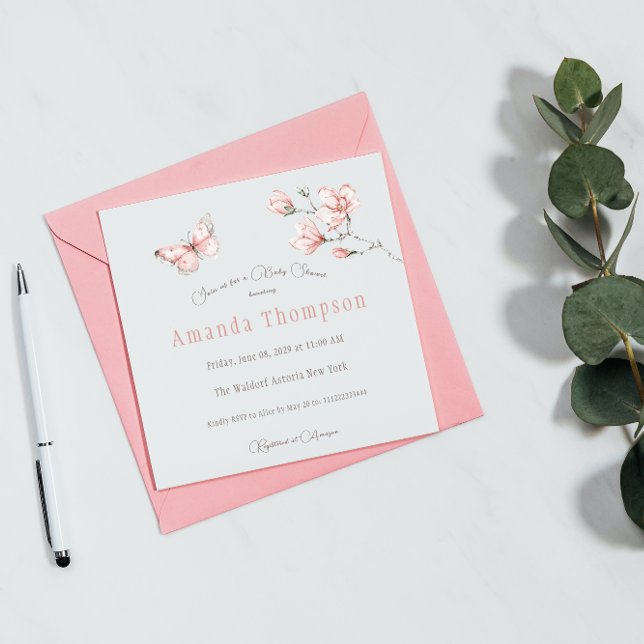 Modern Magnolia Blush Pink Butterfly Baby Shower (Creator Uploaded)