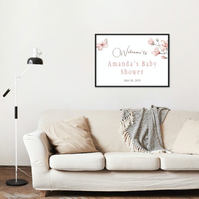 Modern Magnolia Blush Pink Butterfly Baby Shower Banner (Creator Uploaded)