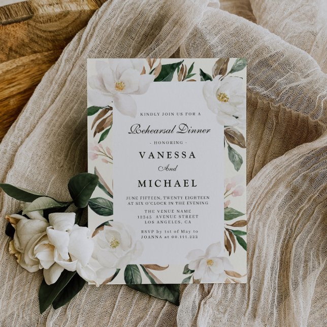 modern magnolia floral rehearsal dinner invitation (Creator Uploaded)