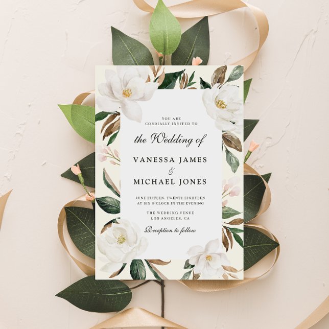 modern magnolia floral wedding invitation (Creator Uploaded)