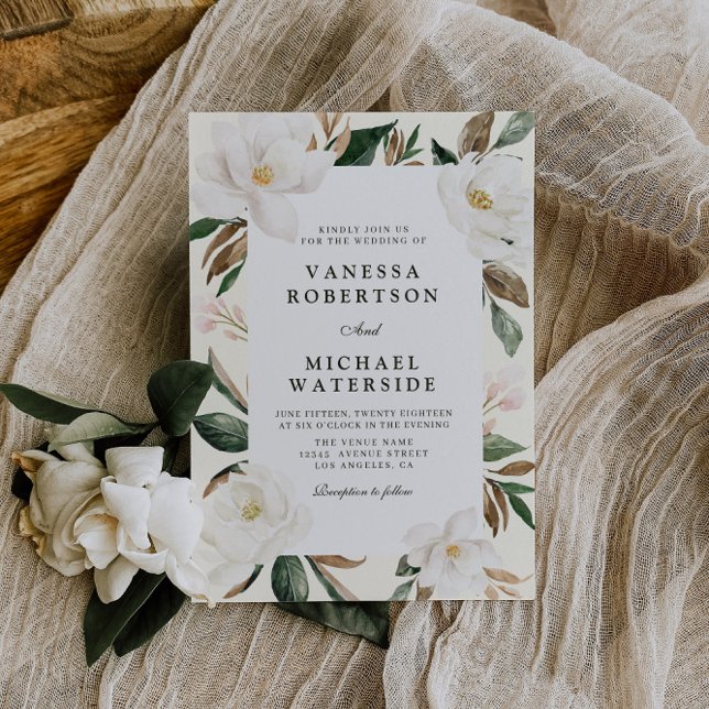 modern magnolia floral wedding invitation (Creator Uploaded)