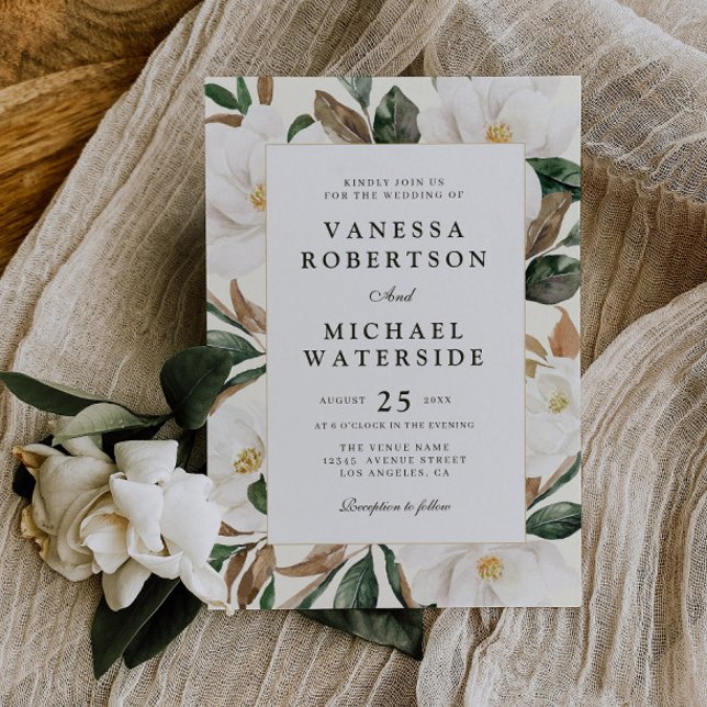 modern magnolia floral wedding invitation (Creator Uploaded)