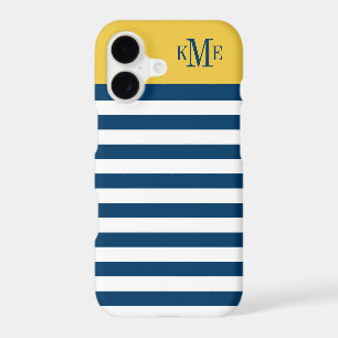 Modern Maize Yellow Navy Stripes Custom Monogram