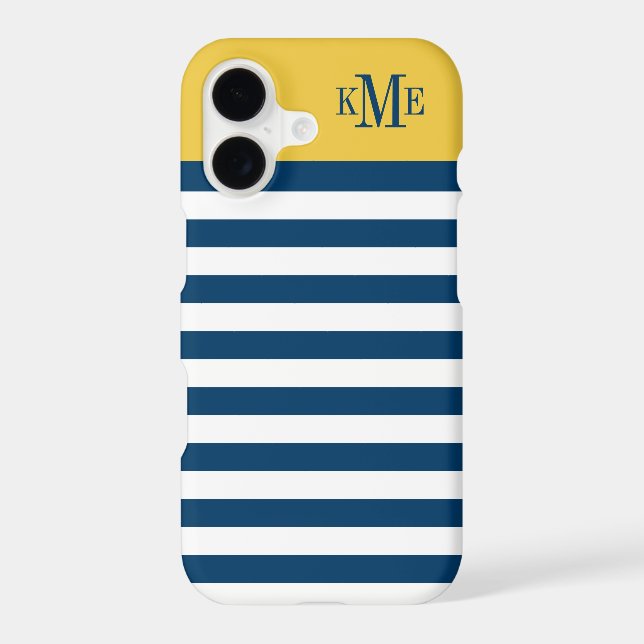 Modern Maize Yellow Navy Stripes Custom Monogram (Back)