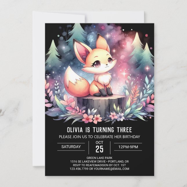 Modern Majestic Fox Birthday digital Invitation (Front)