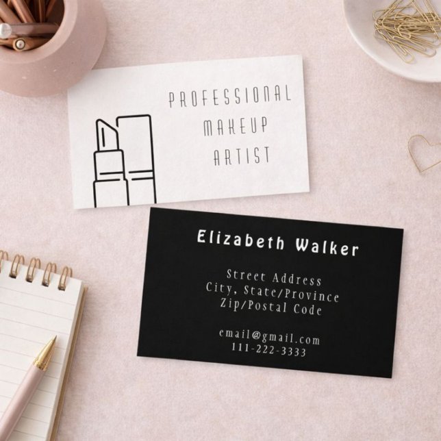 Modern Make Up Artist White and Black Business Card (Creator Uploaded)