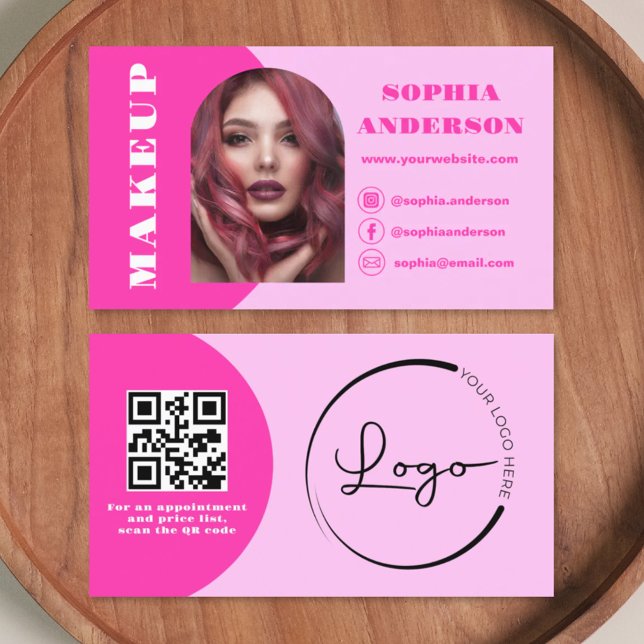 Modern Makeup Arch Hot Pink Photo Logo Business Card (Creator Uploaded)